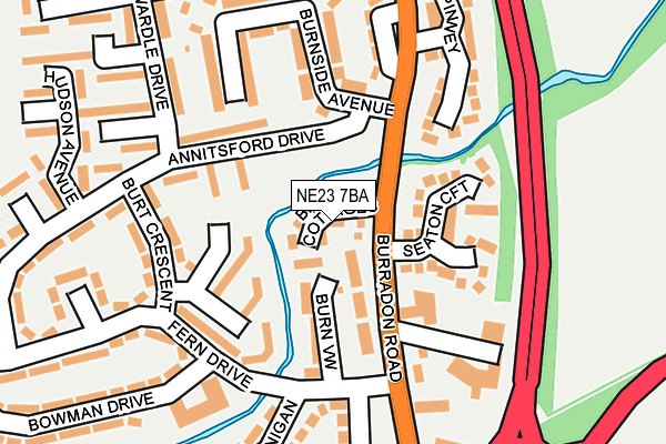 NE23 7BA map - OS OpenMap – Local (Ordnance Survey)