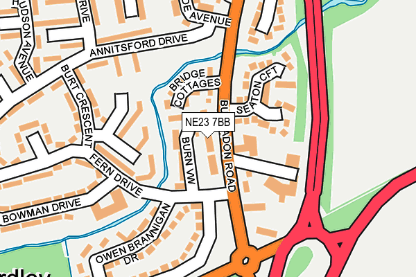 NE23 7BB map - OS OpenMap – Local (Ordnance Survey)