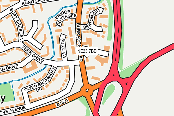 NE23 7BD map - OS OpenMap – Local (Ordnance Survey)