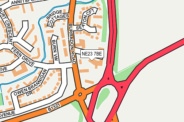 NE23 7BE map - OS OpenMap – Local (Ordnance Survey)