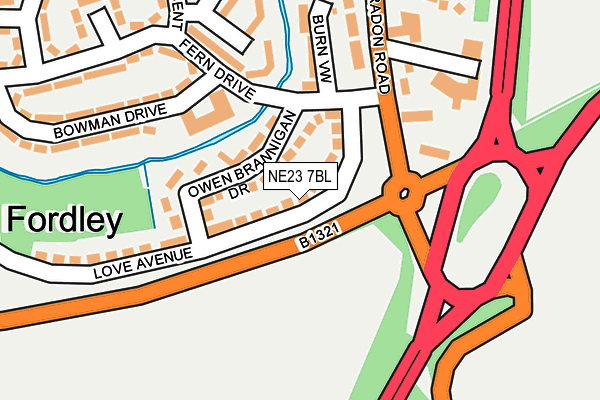 NE23 7BL map - OS OpenMap – Local (Ordnance Survey)
