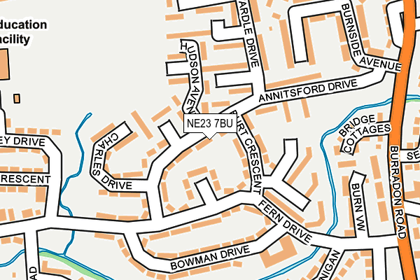 NE23 7BU map - OS OpenMap – Local (Ordnance Survey)