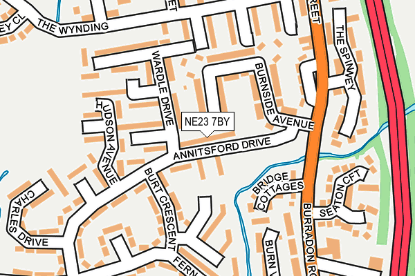 NE23 7BY map - OS OpenMap – Local (Ordnance Survey)
