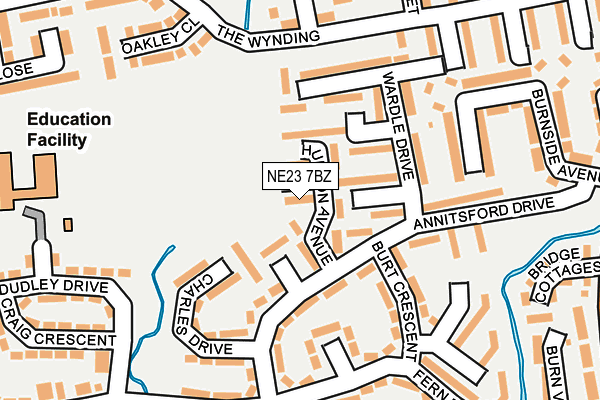 NE23 7BZ map - OS OpenMap – Local (Ordnance Survey)