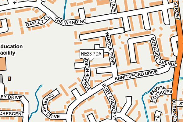 NE23 7DA map - OS OpenMap – Local (Ordnance Survey)
