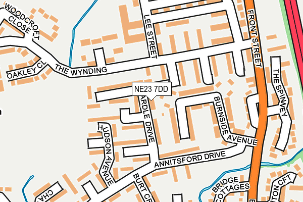 NE23 7DD map - OS OpenMap – Local (Ordnance Survey)