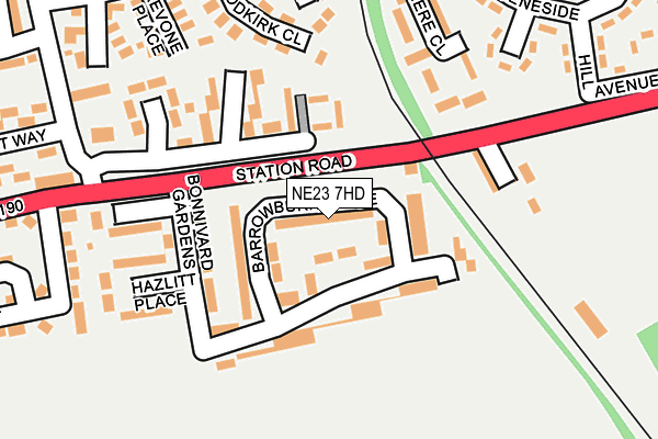 NE23 7HD map - OS OpenMap – Local (Ordnance Survey)