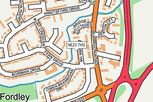 NE23 7HG map - OS OpenMap – Local (Ordnance Survey)