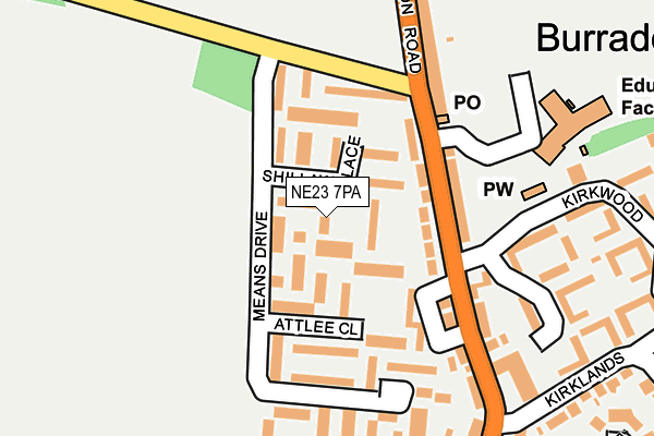 NE23 7PA map - OS OpenMap – Local (Ordnance Survey)