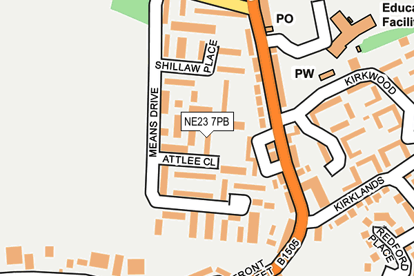NE23 7PB map - OS OpenMap – Local (Ordnance Survey)