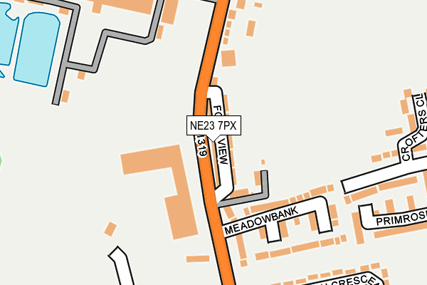 NE23 7PX map - OS OpenMap – Local (Ordnance Survey)
