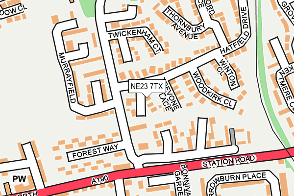 NE23 7TX map - OS OpenMap – Local (Ordnance Survey)