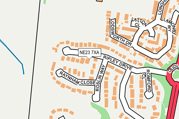 NE23 7XA map - OS OpenMap – Local (Ordnance Survey)