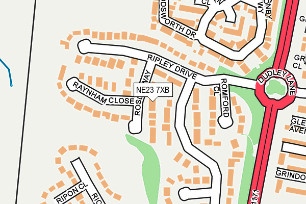NE23 7XB map - OS OpenMap – Local (Ordnance Survey)