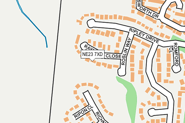 NE23 7XD map - OS OpenMap – Local (Ordnance Survey)