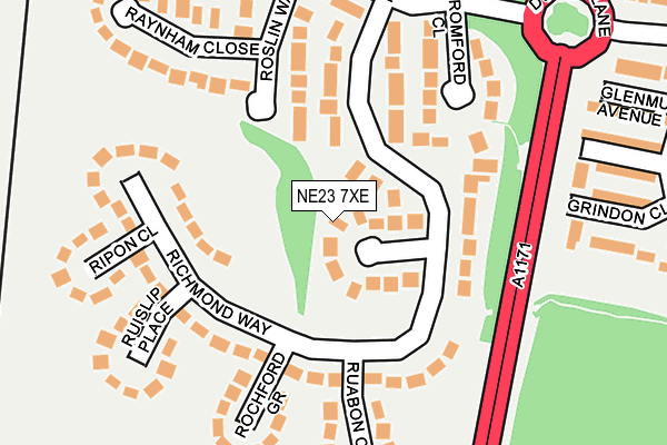 NE23 7XE map - OS OpenMap – Local (Ordnance Survey)