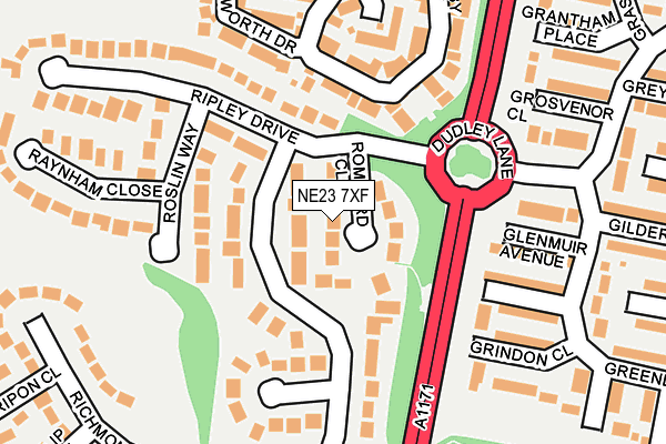 NE23 7XF map - OS OpenMap – Local (Ordnance Survey)