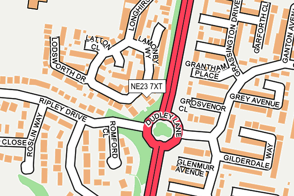 NE23 7XT map - OS OpenMap – Local (Ordnance Survey)