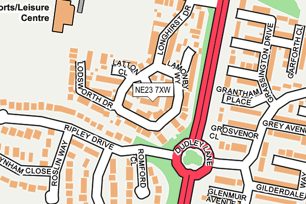 NE23 7XW map - OS OpenMap – Local (Ordnance Survey)