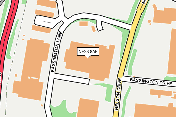 NE23 8AF map - OS OpenMap – Local (Ordnance Survey)