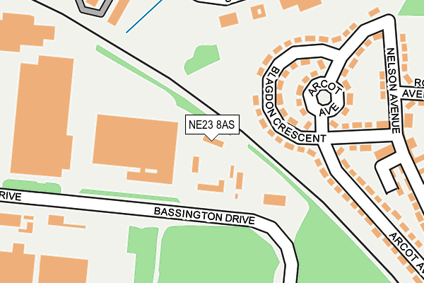 NE23 8AS map - OS OpenMap – Local (Ordnance Survey)