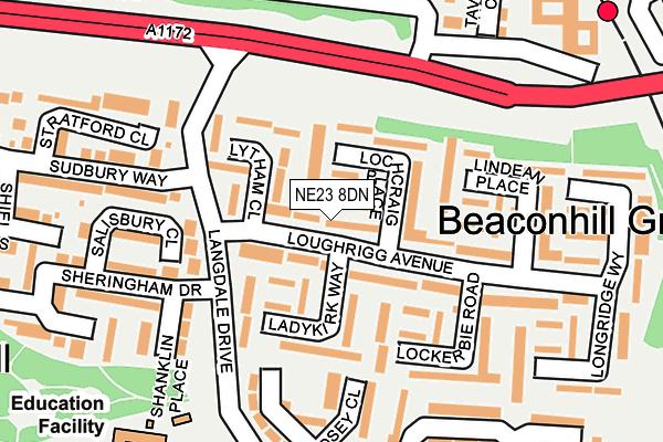 NE23 8DN map - OS OpenMap – Local (Ordnance Survey)