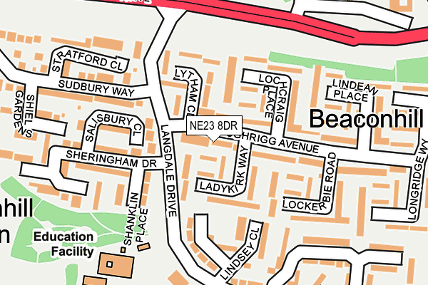NE23 8DR map - OS OpenMap – Local (Ordnance Survey)