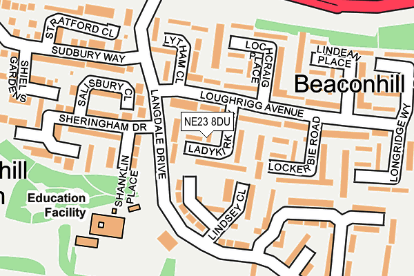 NE23 8DU map - OS OpenMap – Local (Ordnance Survey)