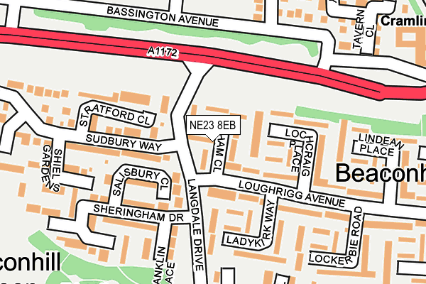 NE23 8EB map - OS OpenMap – Local (Ordnance Survey)