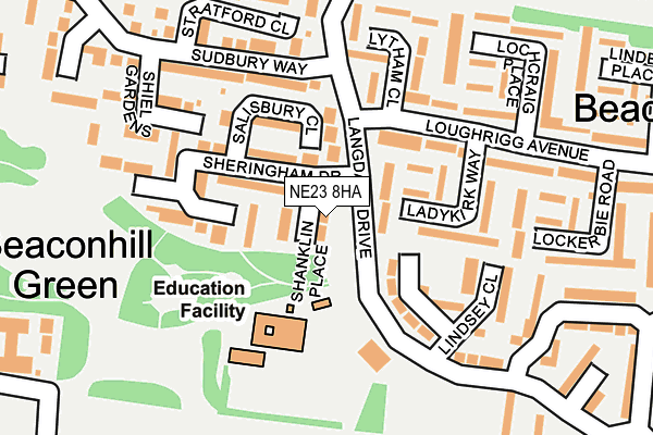 NE23 8HA map - OS OpenMap – Local (Ordnance Survey)