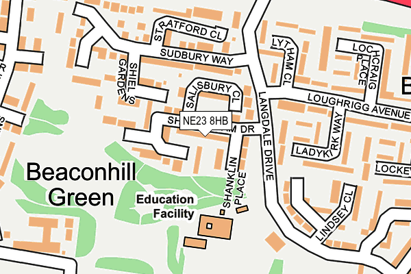 NE23 8HB map - OS OpenMap – Local (Ordnance Survey)
