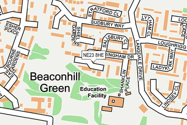 NE23 8HE map - OS OpenMap – Local (Ordnance Survey)