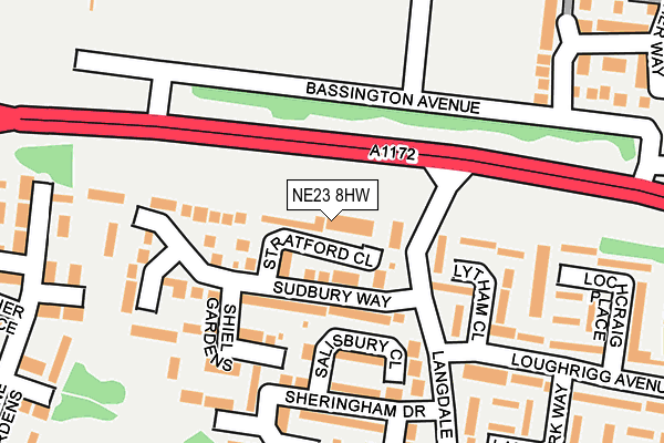 NE23 8HW map - OS OpenMap – Local (Ordnance Survey)