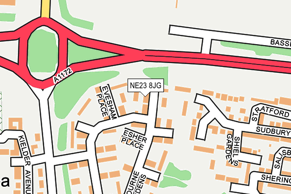 NE23 8JG map - OS OpenMap – Local (Ordnance Survey)
