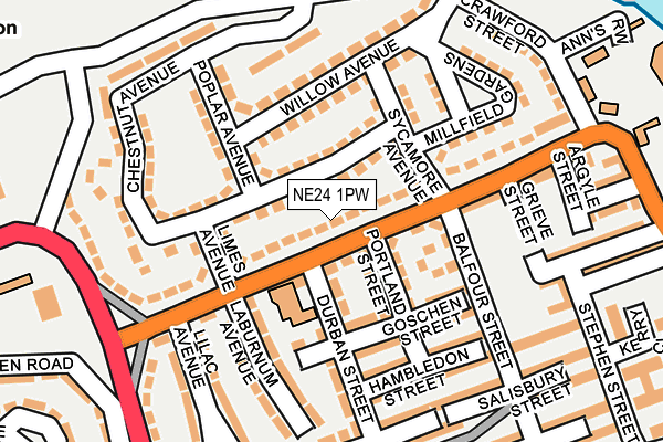 NE24 1PW map - OS OpenMap – Local (Ordnance Survey)