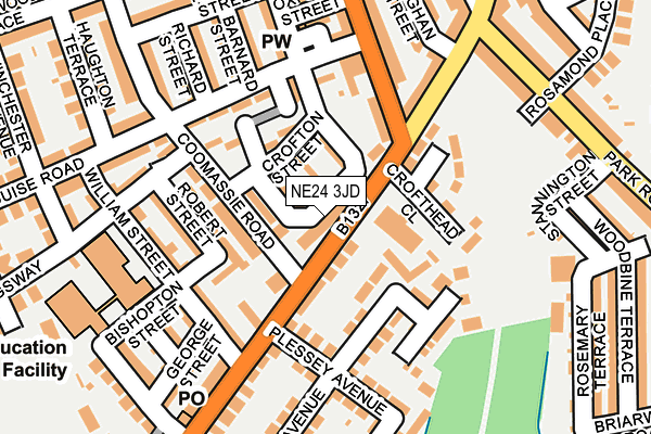 NE24 3JD map - OS OpenMap – Local (Ordnance Survey)