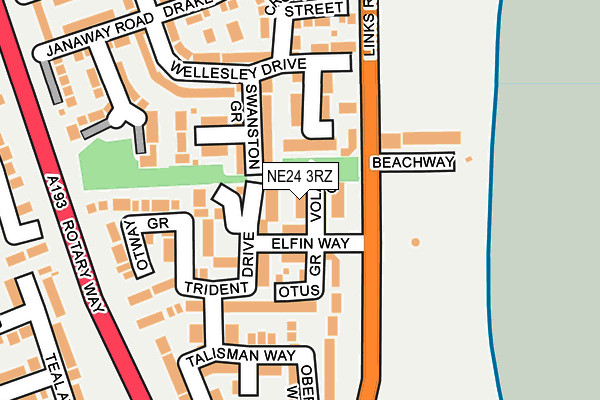 NE24 3RZ map - OS OpenMap – Local (Ordnance Survey)