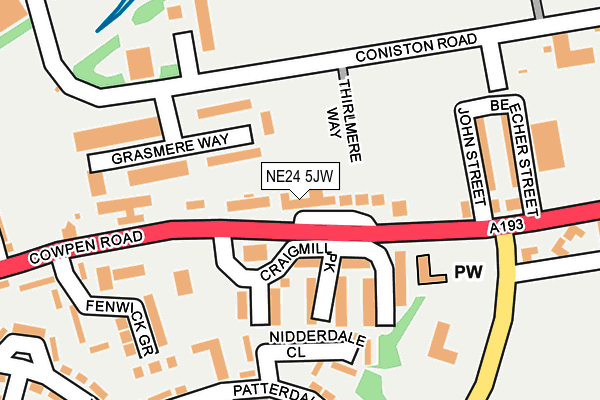 NE24 5JW map - OS OpenMap – Local (Ordnance Survey)
