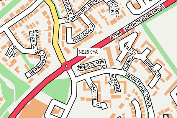 NE25 9YA map - OS OpenMap – Local (Ordnance Survey)