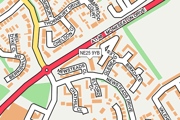 NE25 9YB map - OS OpenMap – Local (Ordnance Survey)