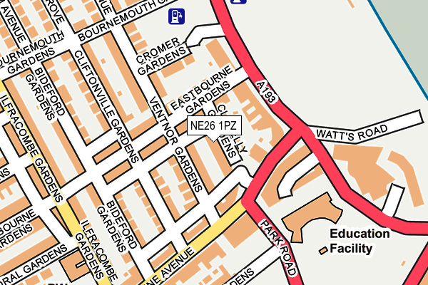 NE26 1PZ map - OS OpenMap – Local (Ordnance Survey)