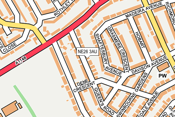 NE26 3AU map - OS OpenMap – Local (Ordnance Survey)