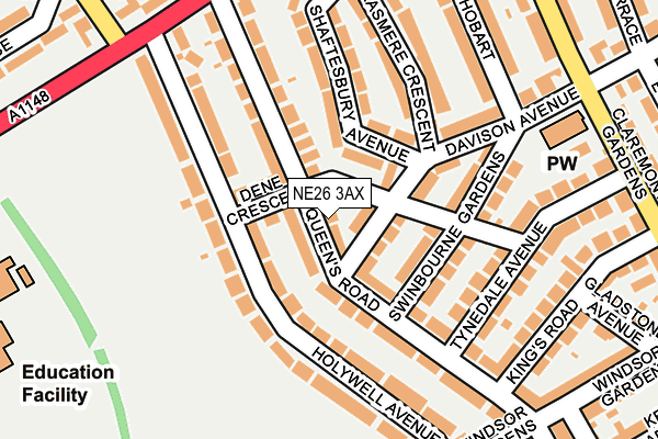 NE26 3AX map - OS OpenMap – Local (Ordnance Survey)