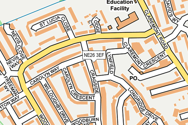 NE26 3EF map - OS OpenMap – Local (Ordnance Survey)