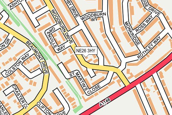NE26 3HY map - OS OpenMap – Local (Ordnance Survey)