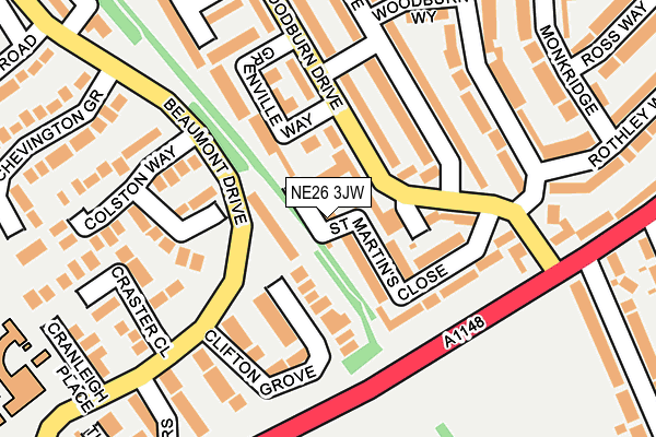 NE26 3JW map - OS OpenMap – Local (Ordnance Survey)