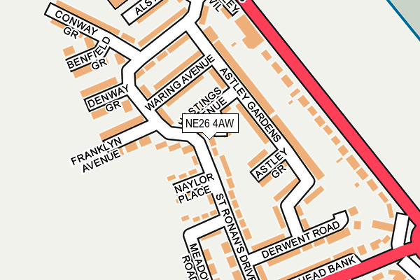 NE26 4AW map - OS OpenMap – Local (Ordnance Survey)