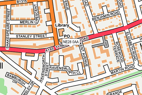 NE28 0AA map - OS OpenMap – Local (Ordnance Survey)