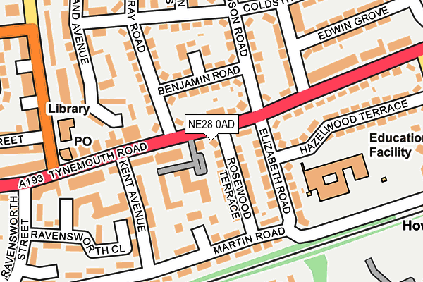 NE28 0AD map - OS OpenMap – Local (Ordnance Survey)