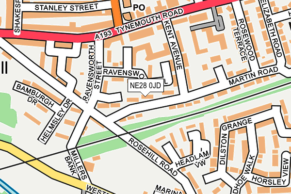 NE28 0JD map - OS OpenMap – Local (Ordnance Survey)